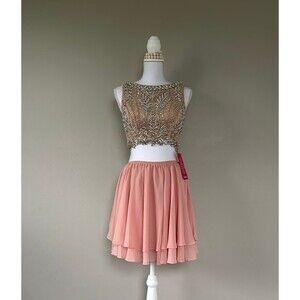NWT Glamour by Terani Couture Two Piece Pink Beaded Dress new size 2